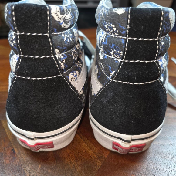 Men's Vans Sk8-Hi Black White Blue Skull Floral Sneakers US 7. - Picture 7 of 11